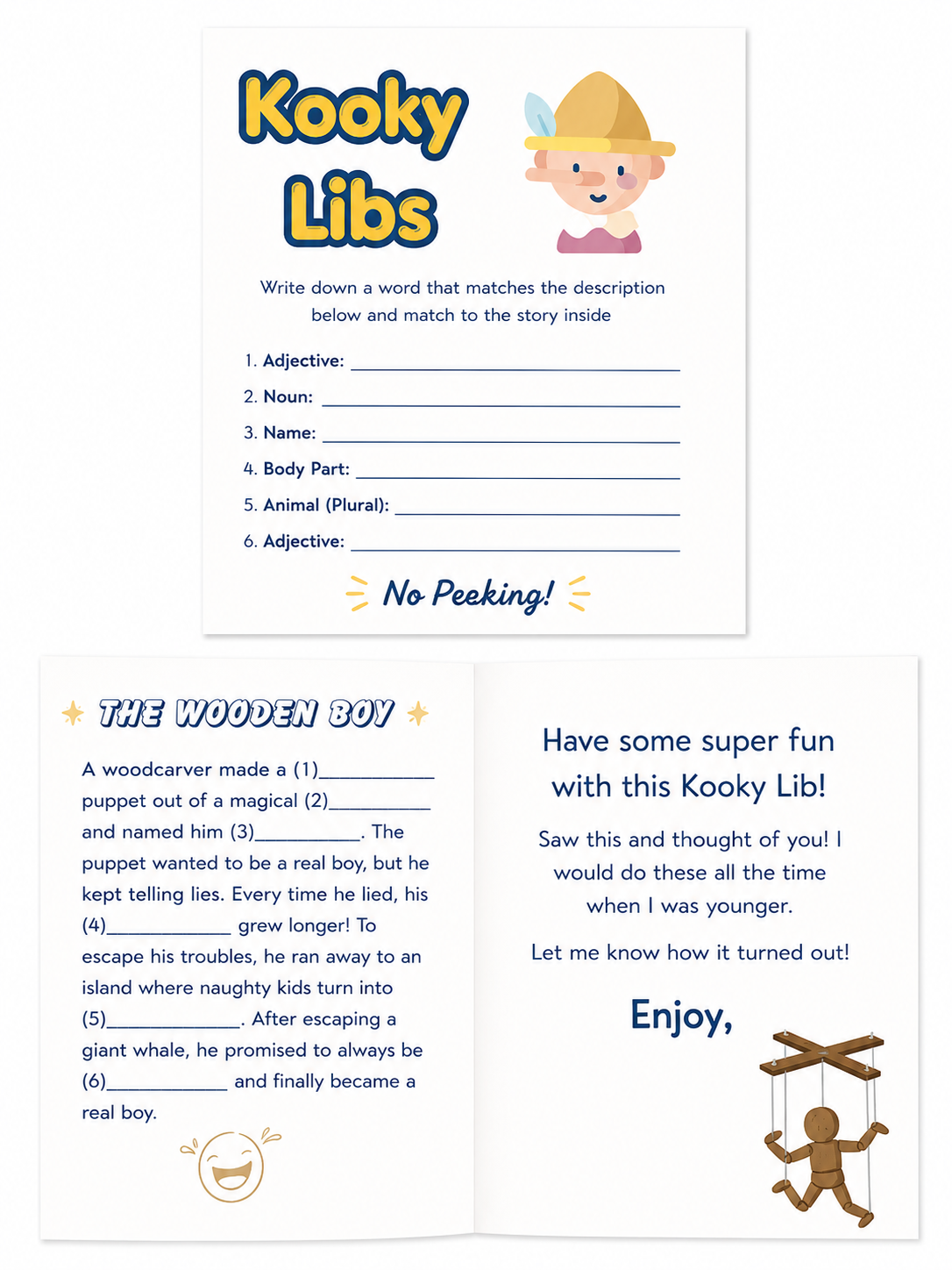 Kid's Kooky Lib Card - Wooden Boy