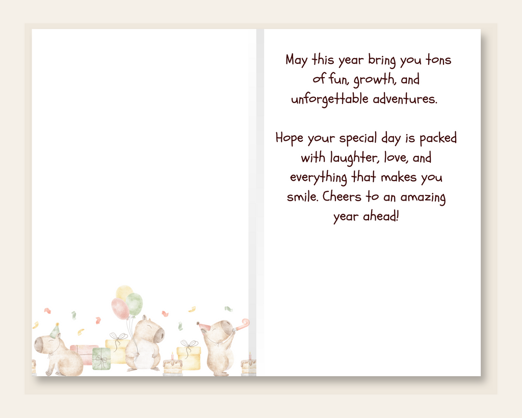 Capybara birthday card inside