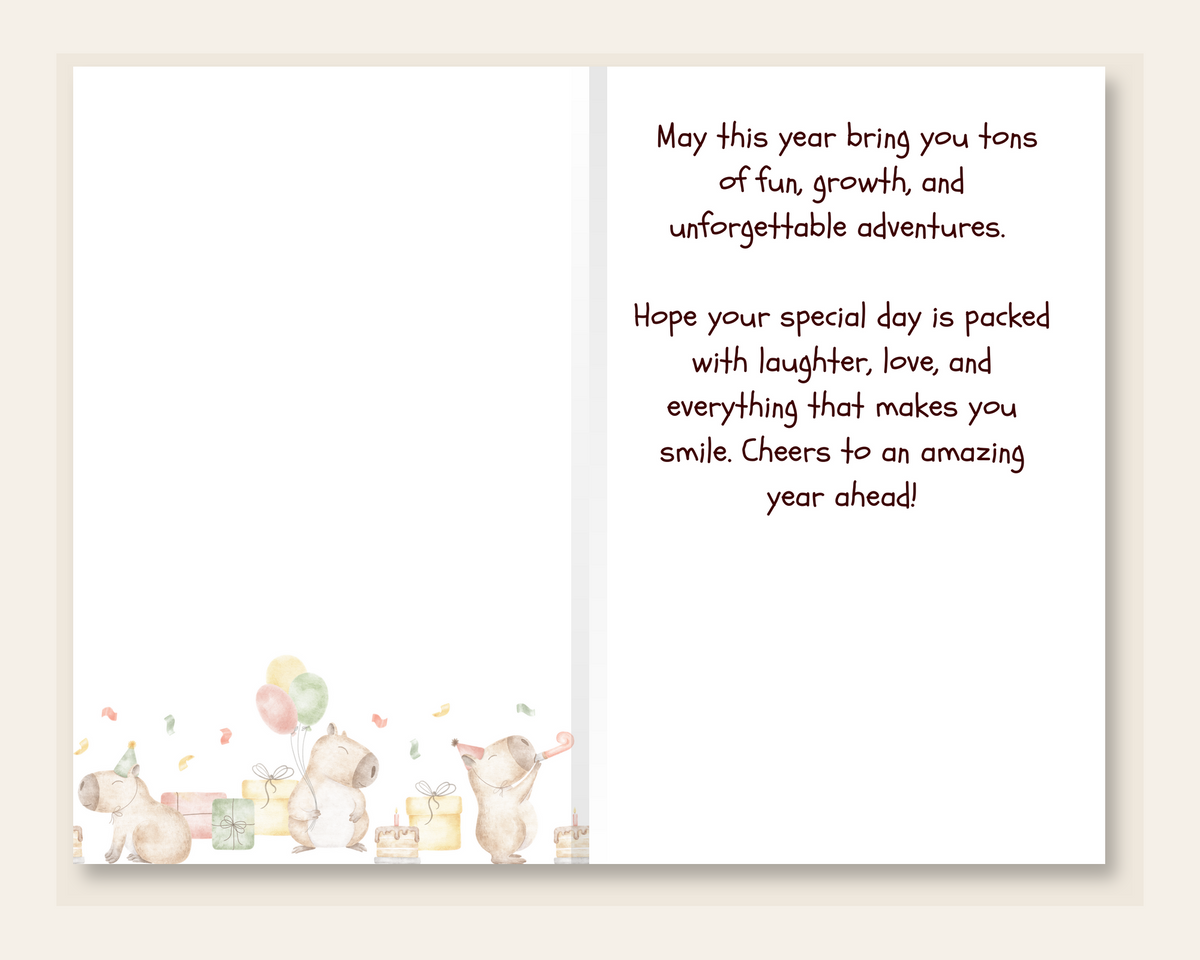Capybara birthday card inside
