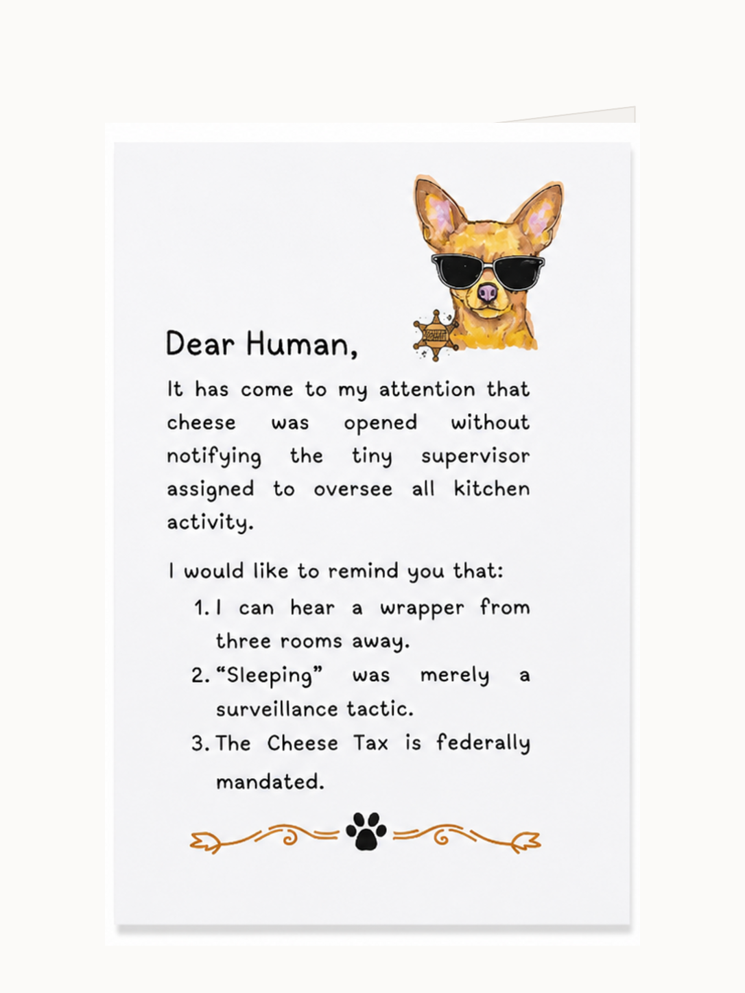 Dear Human Chihuahua Sheriff folded greeting card front