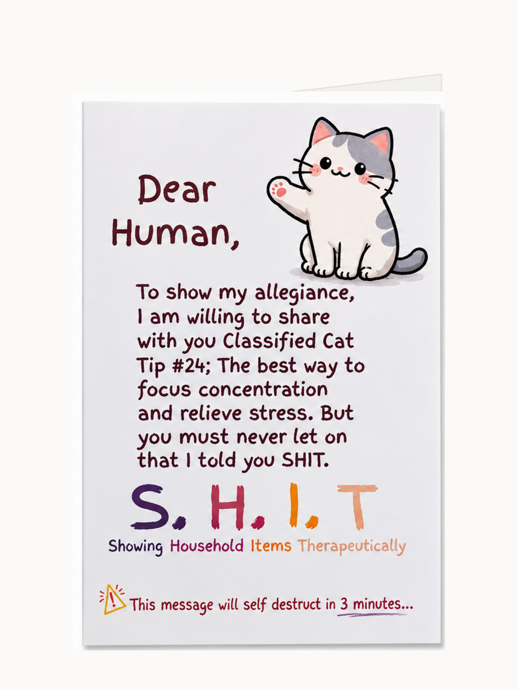 Dear Human Classified Cat Tip 24 folded greeting card front