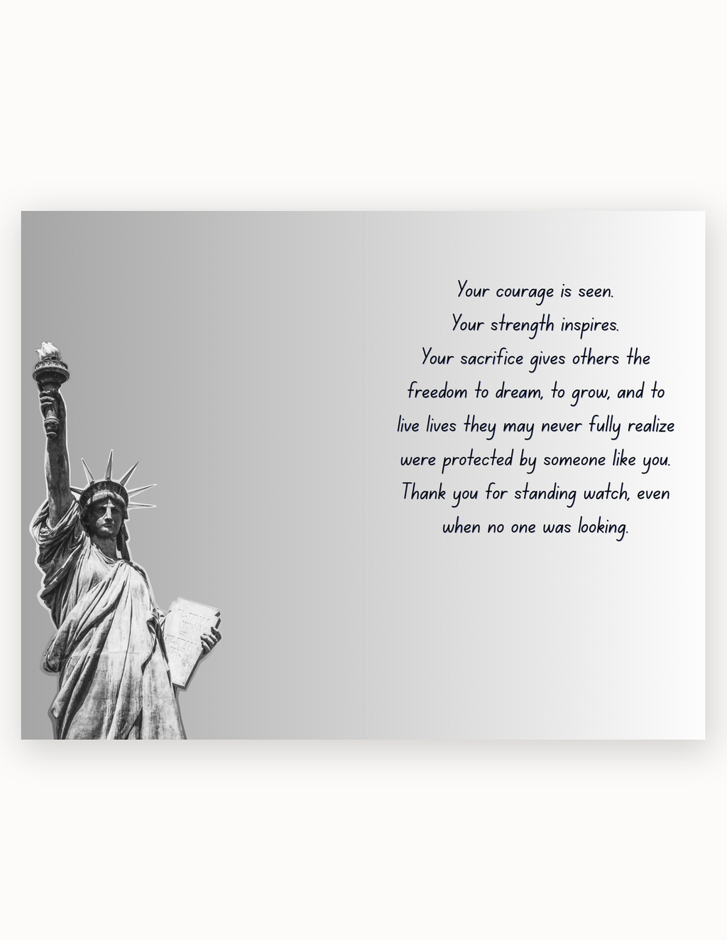 Freedom and Liberty military appreciation card inside