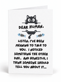 Dear Human Your Tail Is on Backwards folded greeting card front