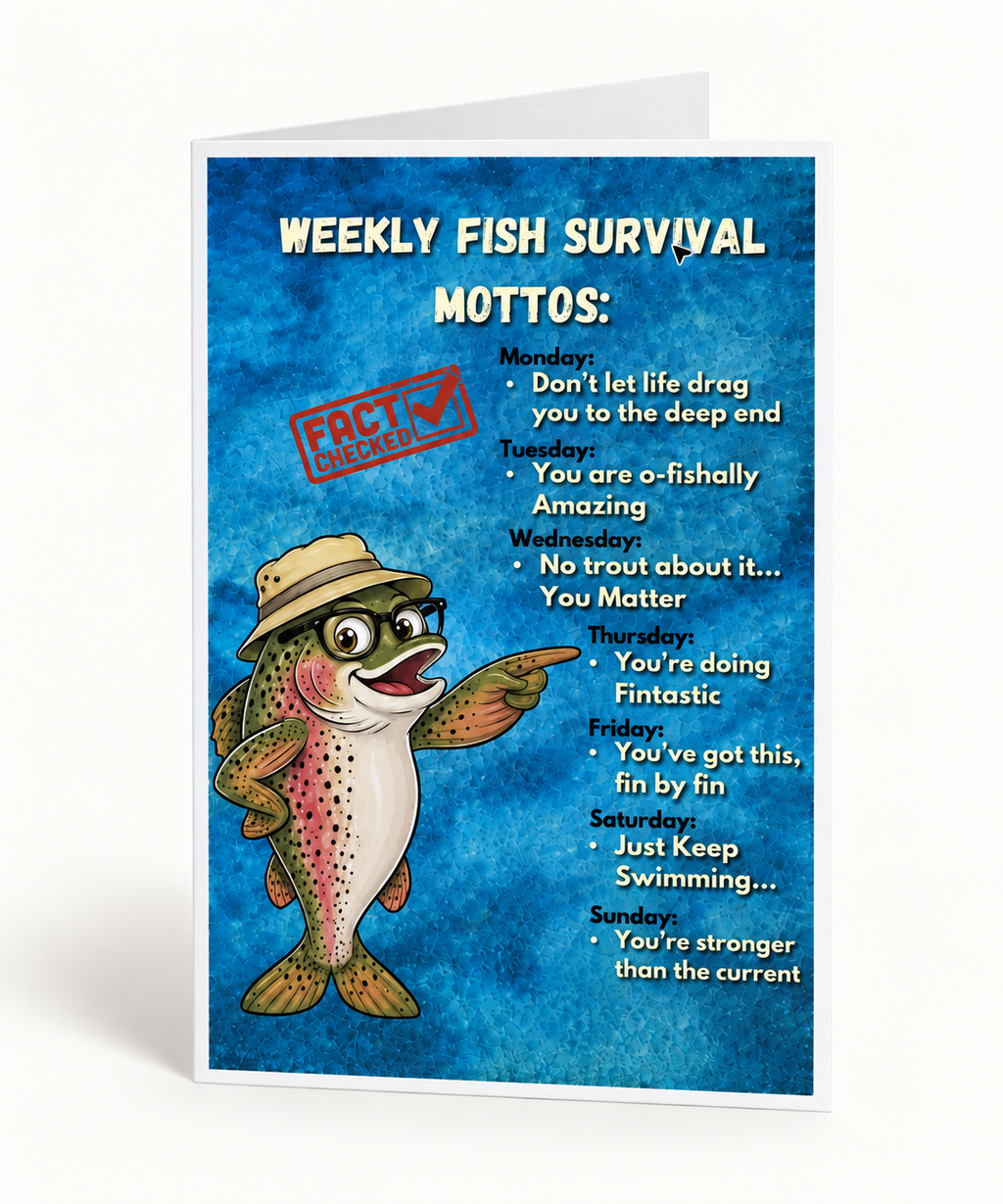 Weekly Fish Survival Mottos folded greeting card front