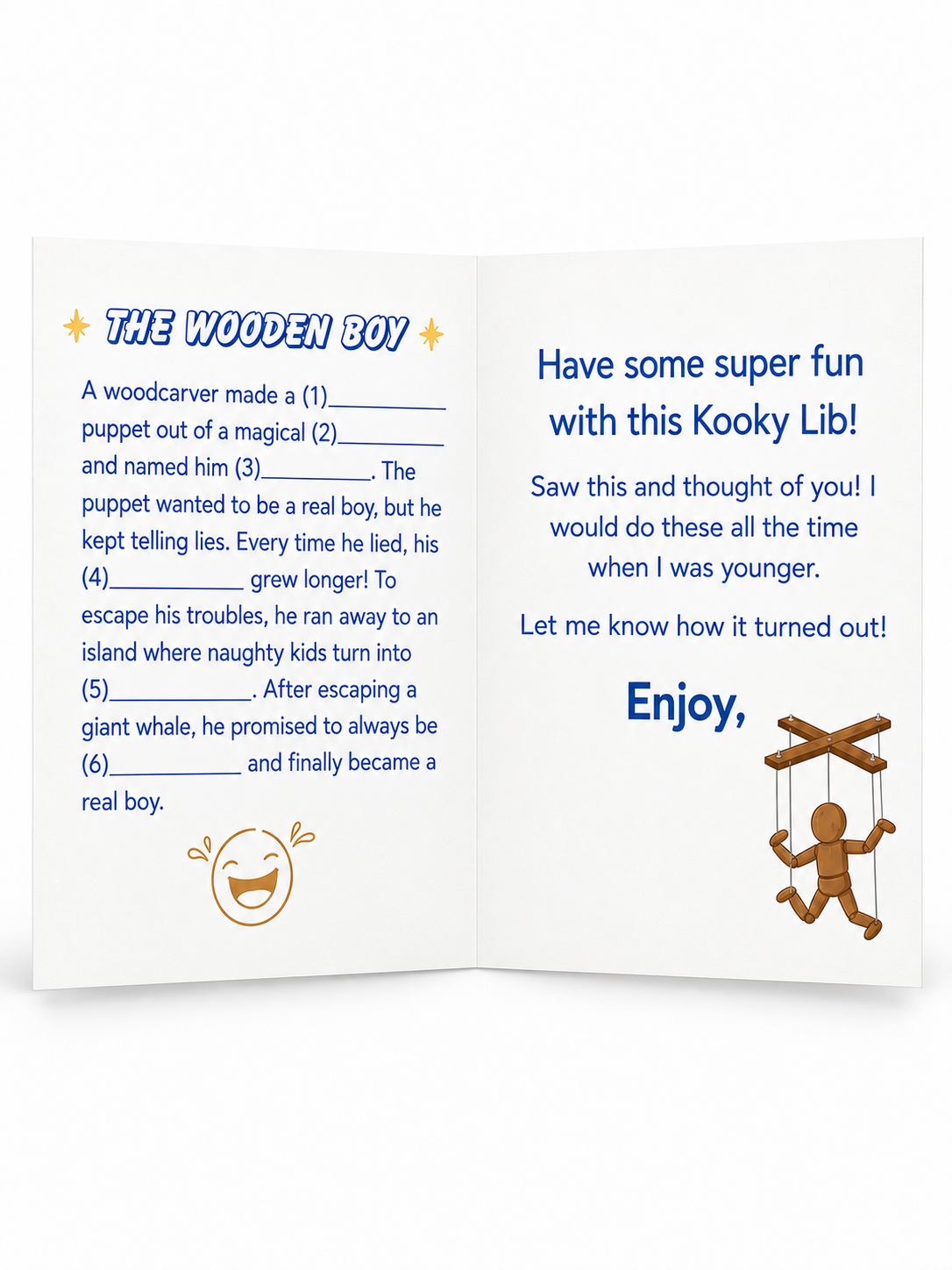 Kid's Kooky Lib Wooden Boy card inside